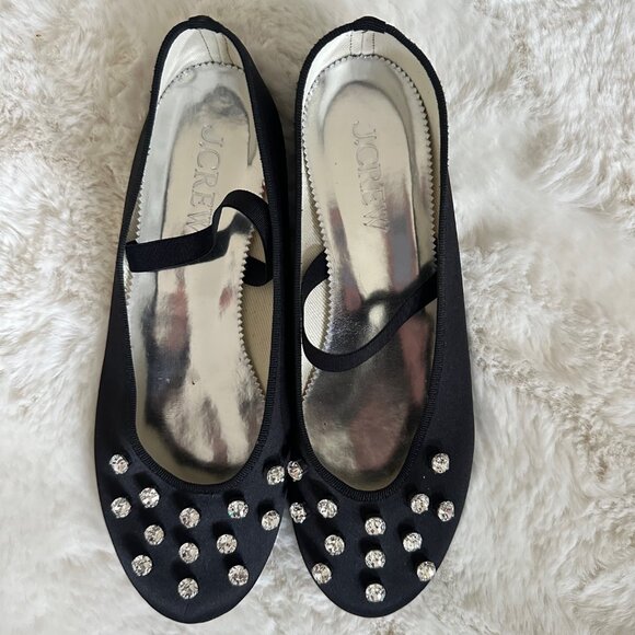 J. Crew Black Satin Studded Sparkly Ballet Flats - Size 7.5 - Picture 2 of 4
